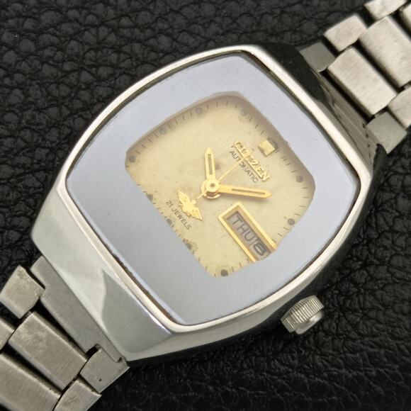 Vintage 1984 Citizen Automatic Womans Silver Watch W/daydate & Patina accents